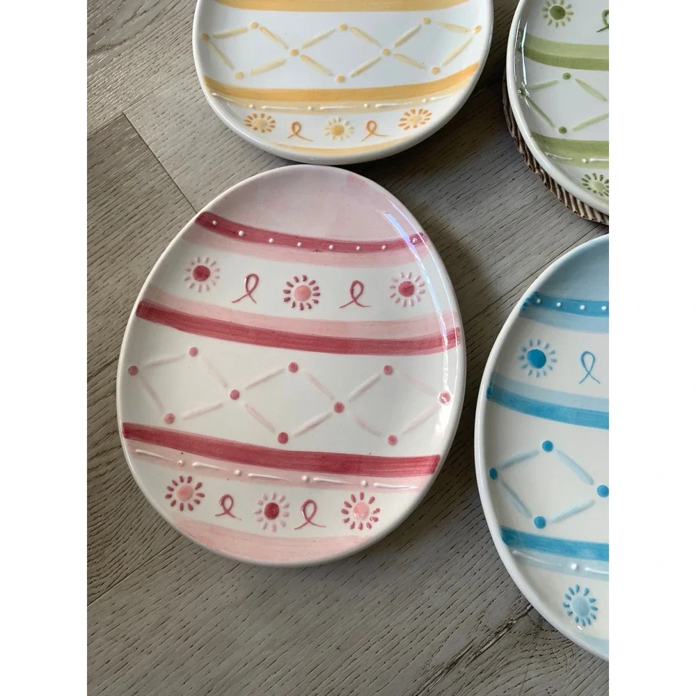 Pottery Barn Easter Egg Plates‎ Set of 4 Pastel Stoneware Appetizer Spring Decor